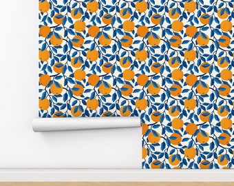 Orange  Pattern Wallpaper -Tropical Seamless Pattern with Oranges Wall Mural Peel and Stick,Removable And Self Adhesive Wall Papers Roll