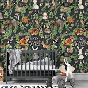 The Magic Woodland Forest Animals Mural ancient Wallpaper,Non-woven Wallpaper, Peel and Stick wallpaper, Hand Drawn Wall Mural For Wall Home