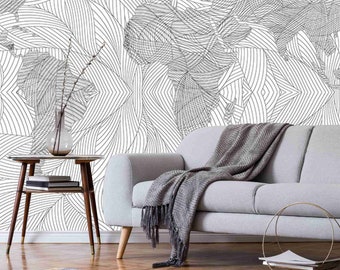 Modern line texture modeling mural in black and white, Scandinavian design, removable peel and stick wallpaper, nonwoven wallpaper