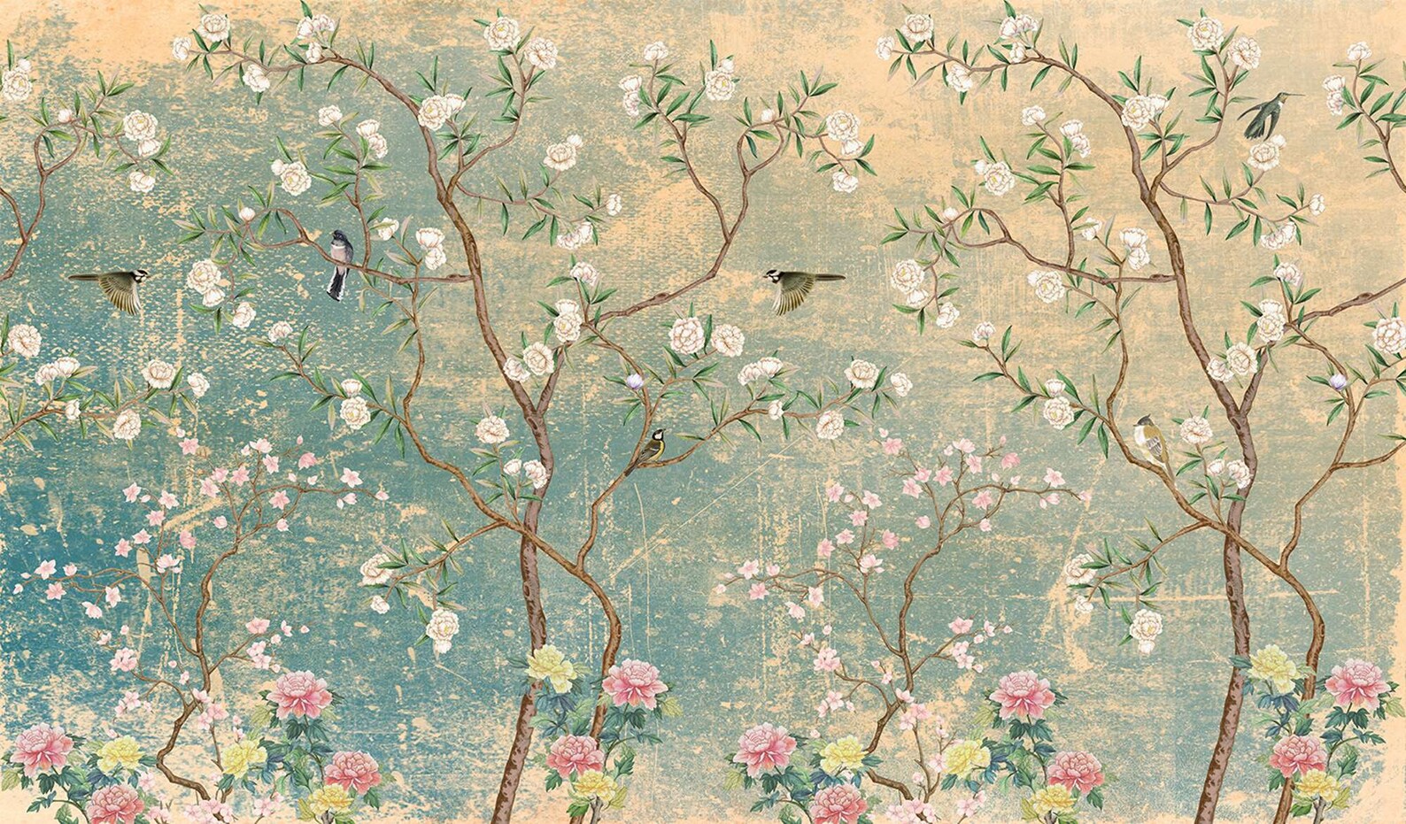 Vintage Chinoiserie Wallpaper With Birds Floral Ancient - Etsy
