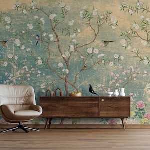 Vintage Chinoiserie Wallpaper With Birds Floral Ancient Wallpaper, Non ...