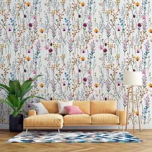 Chinoisery WIld Flowers Garden | Removable Wallpaper | Self-adhesive | Temporary wallpaper - Removable Wallpaper For Bedroom,Wall Decor