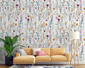 Chinoisery WIld Flowers Garden | Removable Wallpaper | Self-adhesive | Temporary wallpaper - Removable Wallpaper For Bedroom,Wall Decor