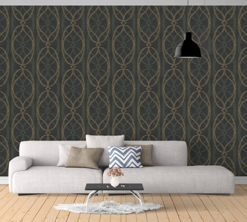 Luxury Gold Green Wallpaper Geometric Stylish Art Decor Etsy