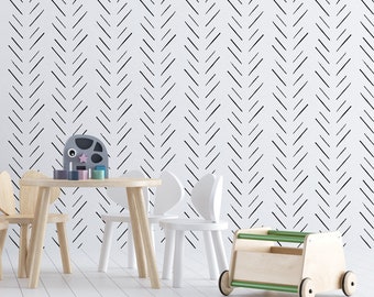 Modern delicate herringbone wallpaper in black and white, Scandinavian design, removable peel and stick wallpaper, nonwoven wallpaper