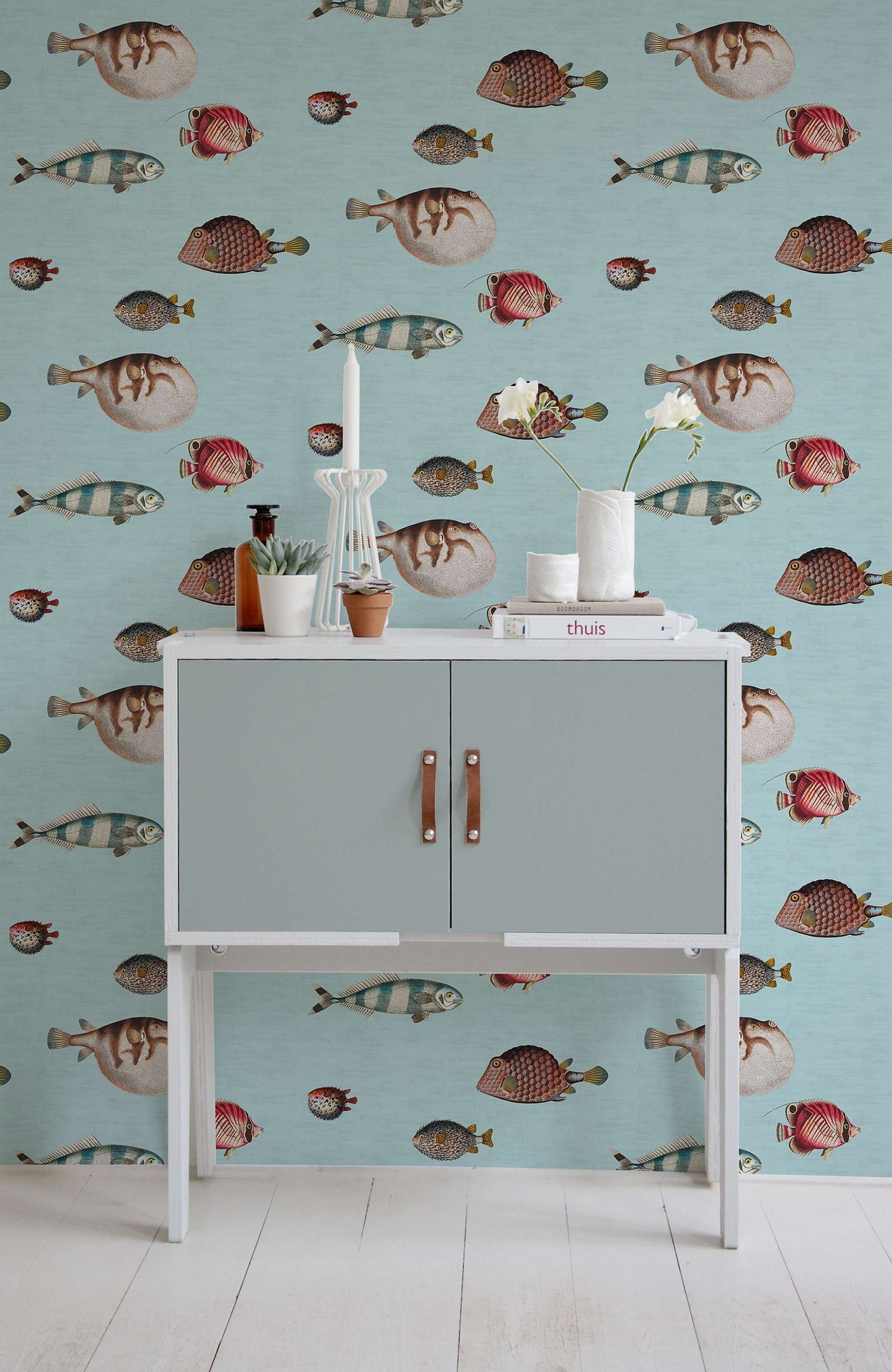 Tropical Fish Wallpaper for Beach House in Blue Balloonfish - Etsy