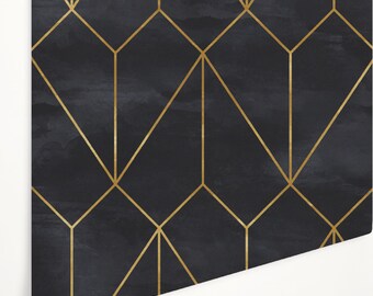 Black and Golden Non-Metalic Yellow Gold Geometric Wallpaper -Removable Wallpaper Peel and Stick Wall paper Customized Wall Mural Wall Decor