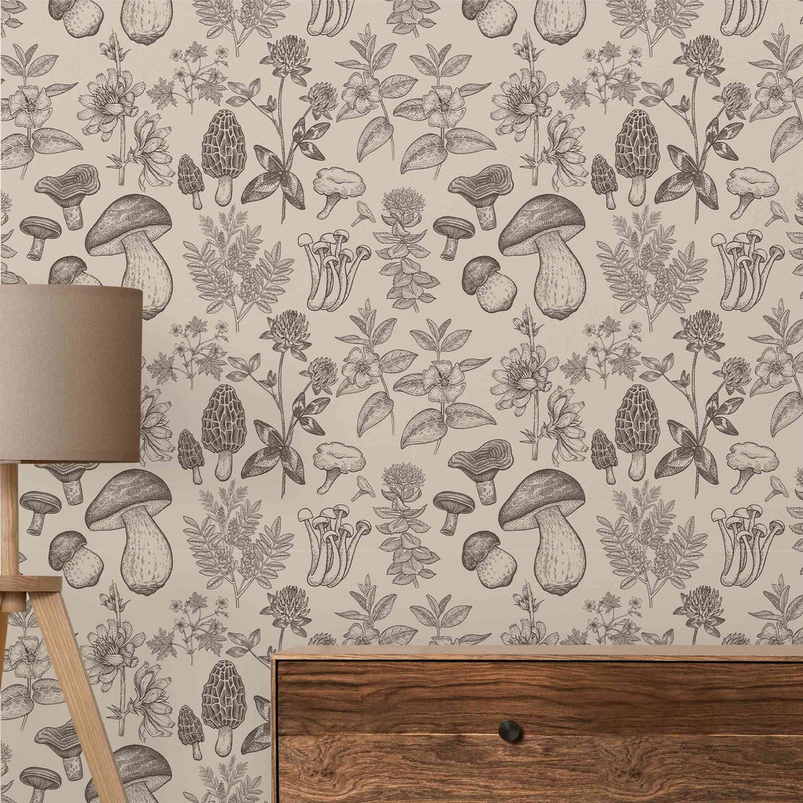 Mushroom Garden Wallpaper Removable Peel and Stick Wallpaper | Etsy