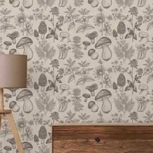 Mushroom Wallpaper, Removable Peel and Stick Wallpaper - Mushroom Wallpaper Peel and Stick, Removable Botanical Wall Paper Roll Home Decor