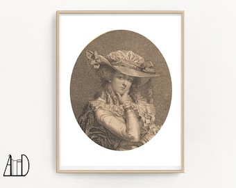 Vintage Woman Portrait Art Print: Quirky Coquette Bathroom Decor