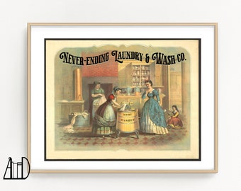 Vintage Laundry Room Art Print: Whimsical Victorian Altered Art