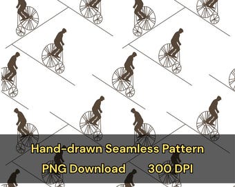 Old Fashioned Bicycle Bike Seamless Pattern: Hand-Drawn Tileable Print (Digital Download, PNG, 4000x4000px, 300 DPI)