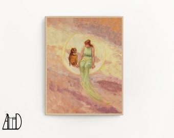 Moon Goddess Art, Nursery Wall, Witchy Woman Print, Vintage Owl Art, Fairy Tale Art, Celestial Physical Art, Coquette Room Decor