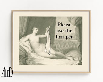 Funny Venus Bathroom Print: "Please Use The Hamper" Altered Art