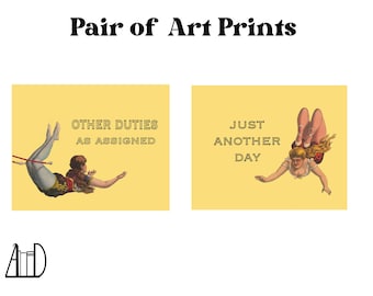 Office Humor Wall Art Pair of Prints, Vintage Acrobats, 16 x 20