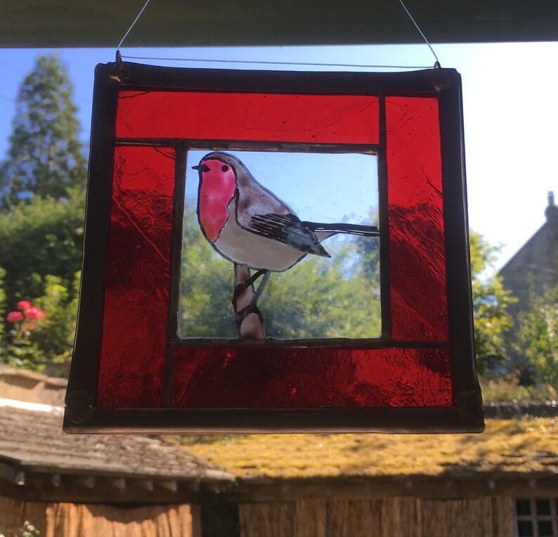 Stained Glass Robin Panel Etsy