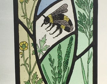 Bumble Bee Stained Glass Panel