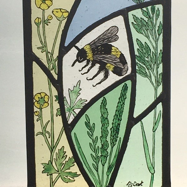 Bumble Bee Stained Glass Panel