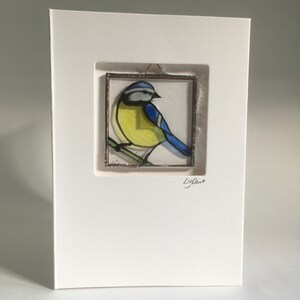 Carte Mésange bleue en vitrail