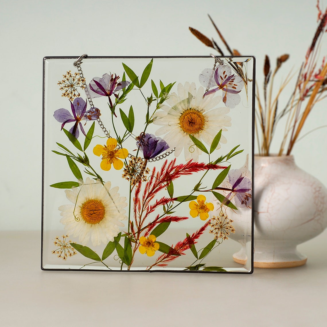 Pressed flower art frame with wildflowers resin art pressed | Etsy