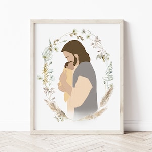 Jezus trzymający dziecko, wydruk, ciąża, upamiętnienie utraty dziecka, poronienie, martwe urodzenie, prezent, wspomnienie, martwe urodzenie, aniołek, dziecko w niebie