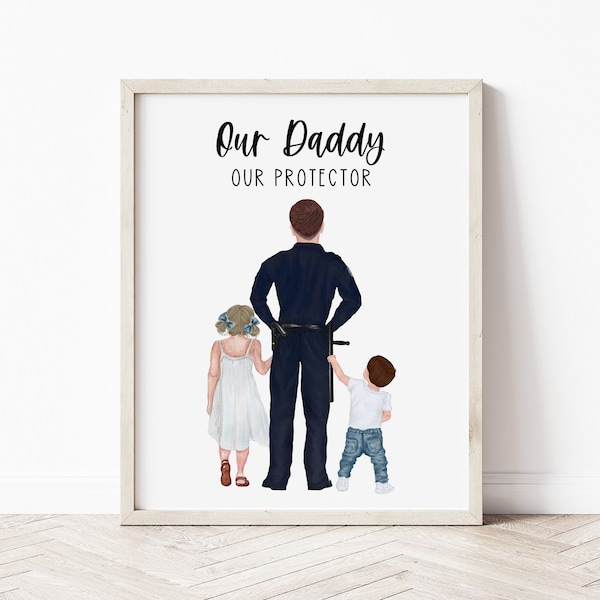 police officer gifts, gifts for cop, dad cop gifts, gifts for cop dad from kids, officer graduation gift, dad and kids portrait