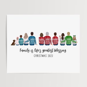 individuelles Porträt Geschenk Familie, personalisiertes Weihnachtsgeschenk für Mama, digital druckbare Weihnachtskarten, druckbare Weihnachtskarte, Weihnachtsdekor