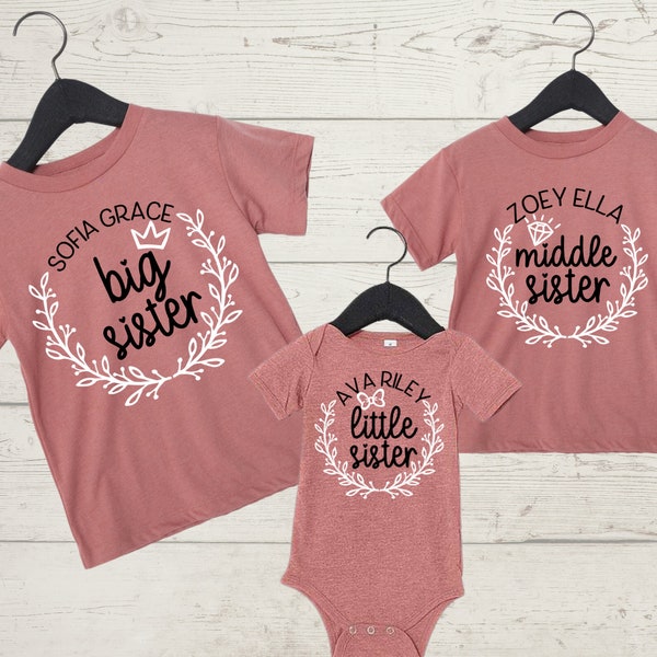 Personalized Big Sister Little Sister Shirt|Matching Big Sister Little Sister Outfit|Middle Sister Shirt|Big Sister Announcement Shirt