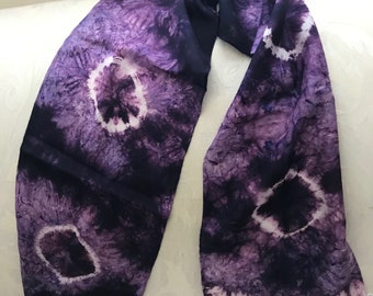 Purple (Amethyst) Silk scarf tie dye 8x54 inch
