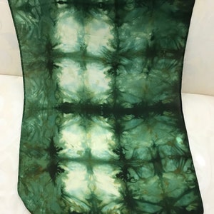 Avocado green Silk scarf tiedye Shibori design 15x60 inch