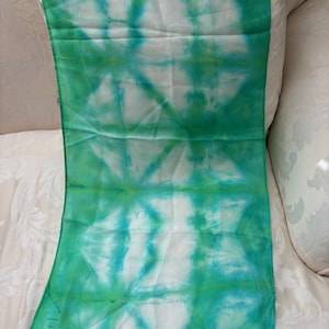 Light green blue color Silk scarf tiedye Shibori design , 15x60 inch