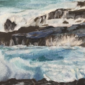 Kauai Waves and rocks Unframed oil painting 8x10 inch