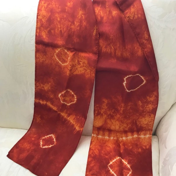 Saffron color (Red) Silk scarf tie dye 8x72 inch