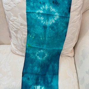 Aqua blue Silk scarf tie dye 8x54 inch