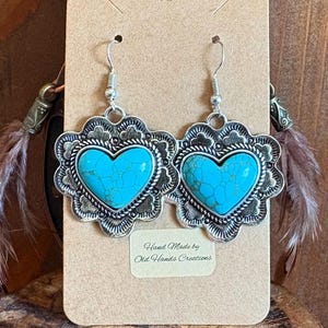 Handmade western heart concho  Turquoise earrings | country cowgirl