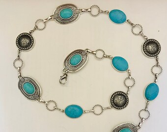 Western Vintage Leather Belt Turquoise Concho Chain Boho Chic Accessory Amazon.com: Western Belts for Women, Silver Chain Belt  main image 2