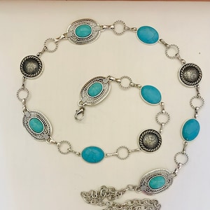Silver Western Concho link chain belt | Boho turquoise  | Cowgirl waist beltGreat NFR accessory!