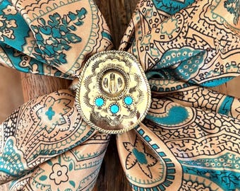 Vintage Silver Tone Floral Concho Chain Belt | Turquoise Western Boho Small Silver Concho Chain Belt | Boho Turquoise, Western Cowgirl  main image 4