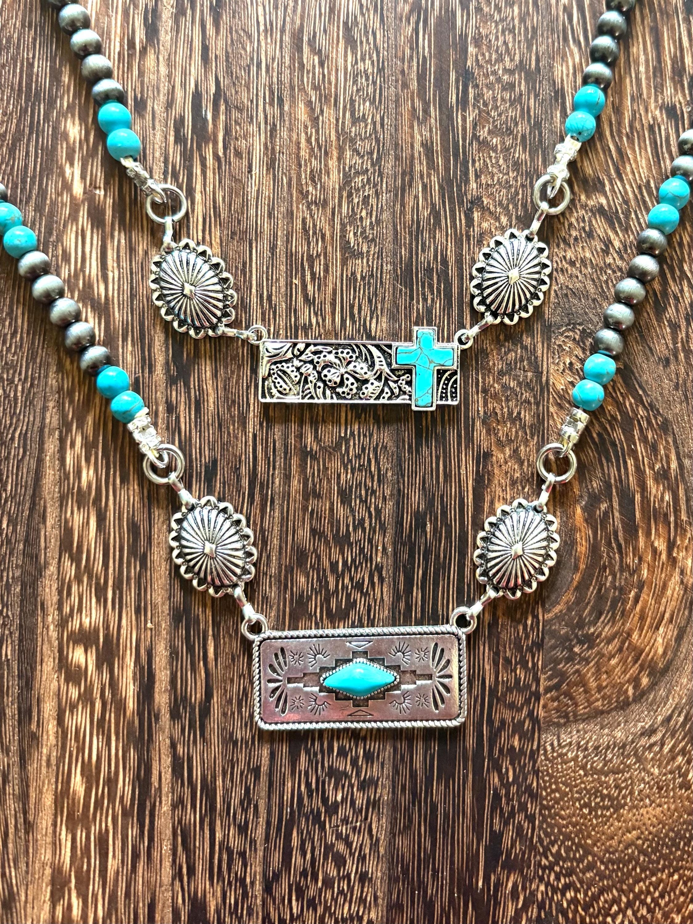 Western Pearls Necklace ~navajo Pearl ~etched Silver Tone Bar