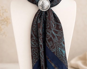 Western Concho Scarf Slide | Floral Bandana Slide | Cowboy Cowgirl | Etched Faux silver rope edging