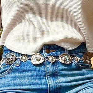Concho chain  belts |Western Silver |  Vintage Navajo belt | large brim Sombrero hat  NFR accessory!
