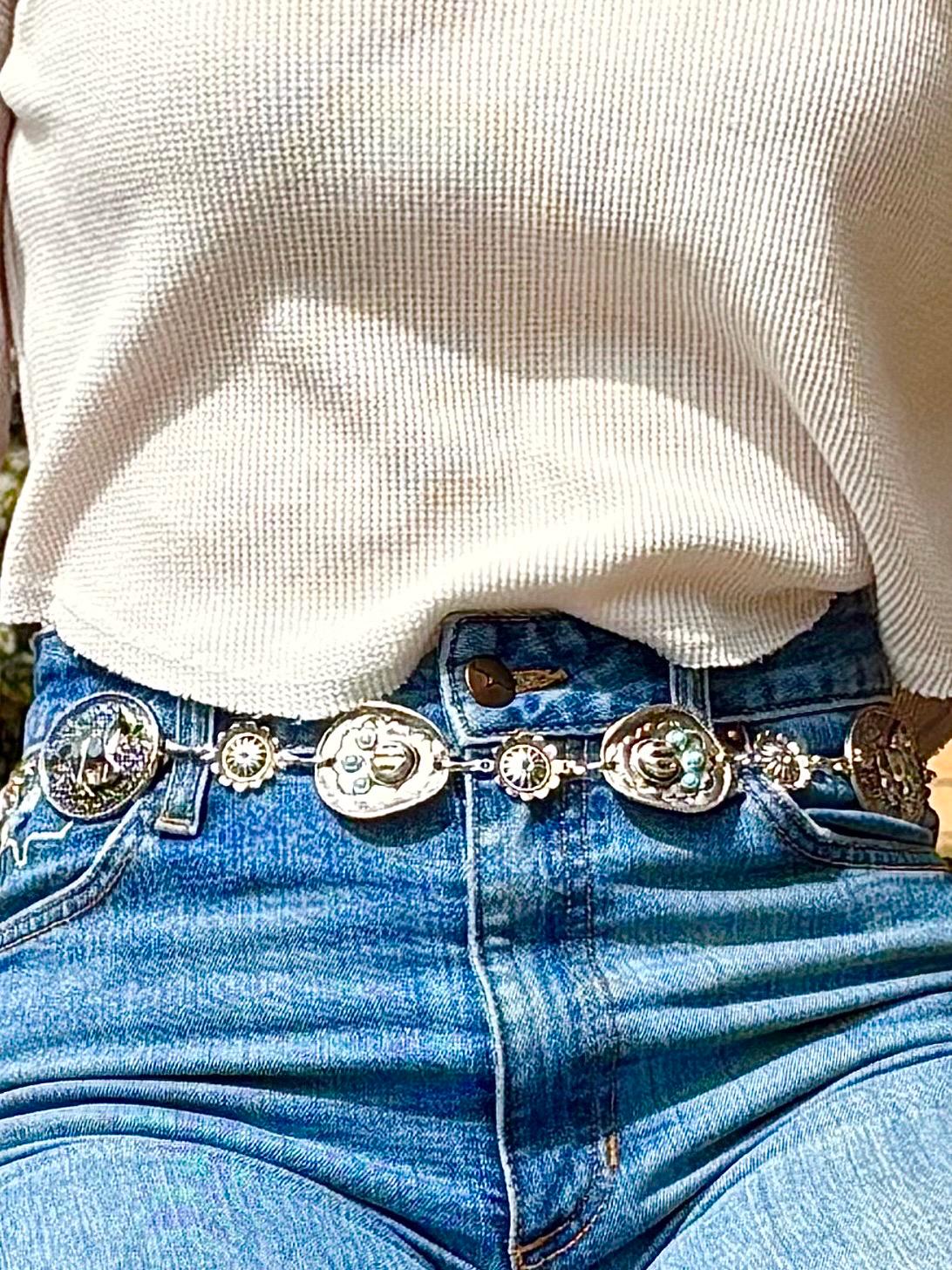 Concho Chain Belts |western Silver | Vintage Navajo Belt  display picture 1