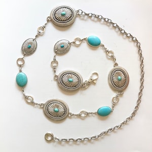 Concho chain  belts |Western Silver | Turquoise and silver Conchos | Vintage Navajo belt Great NFR accessory!