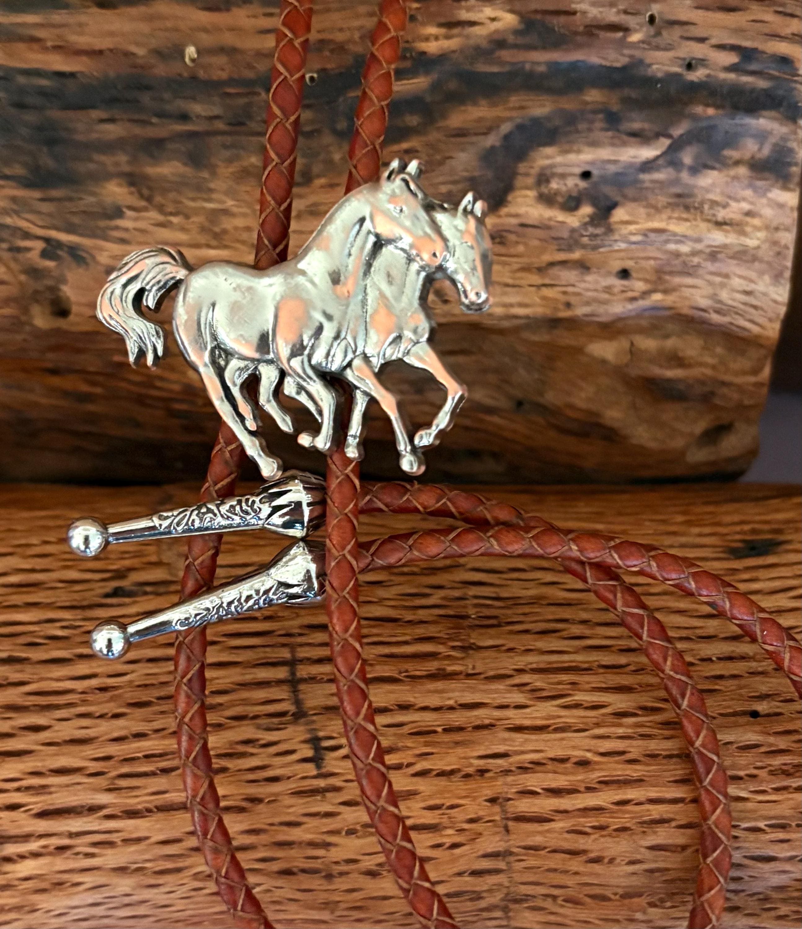 New Western Leather horse Equestrian  western bolo tie Choose A Color Equestrian Horse Bolo Tie- Cowboy String Tie – The Bold Bow Tie main image 2
