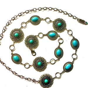 Western Concho link chain belt | Boho turquoise  | Cowgirl waist belt Great NFR accessory!