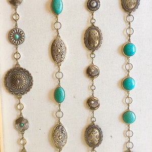 Silver Western Concho link chain belt  | metal belt | Vintage  | Cowgirl chain belt Great NFR accessory!