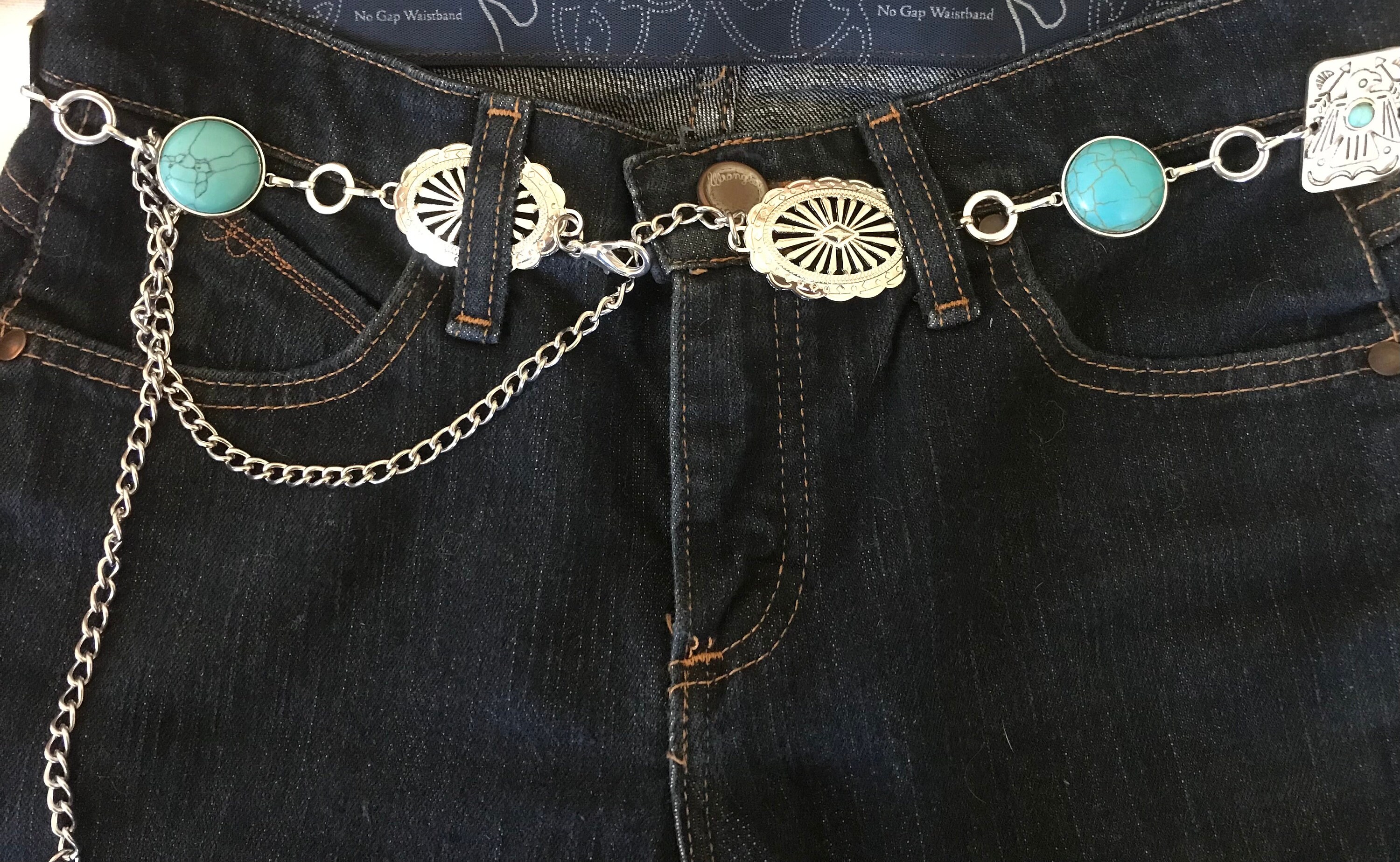 FREE SHIPPING ? Southwestern cowgirl Silver & Turquoise Thunderbird Belt Ariat Silver & Turquoise Stone Oval Concho Chain Cowgirl  main image 4