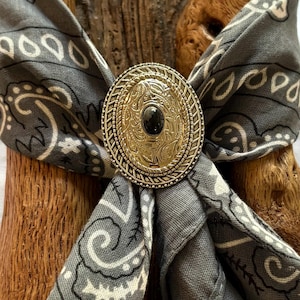 Silver Scarf Slide -Bandana slide- Floral with rope outer edge Silver with bead at center.