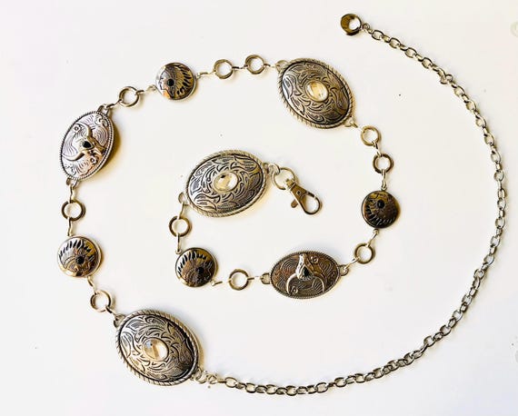 Vintage Style Silver Small Concho Chain Belt Joanna” MINI Western Concho Chain Belt ( Antique Silver  main image 2