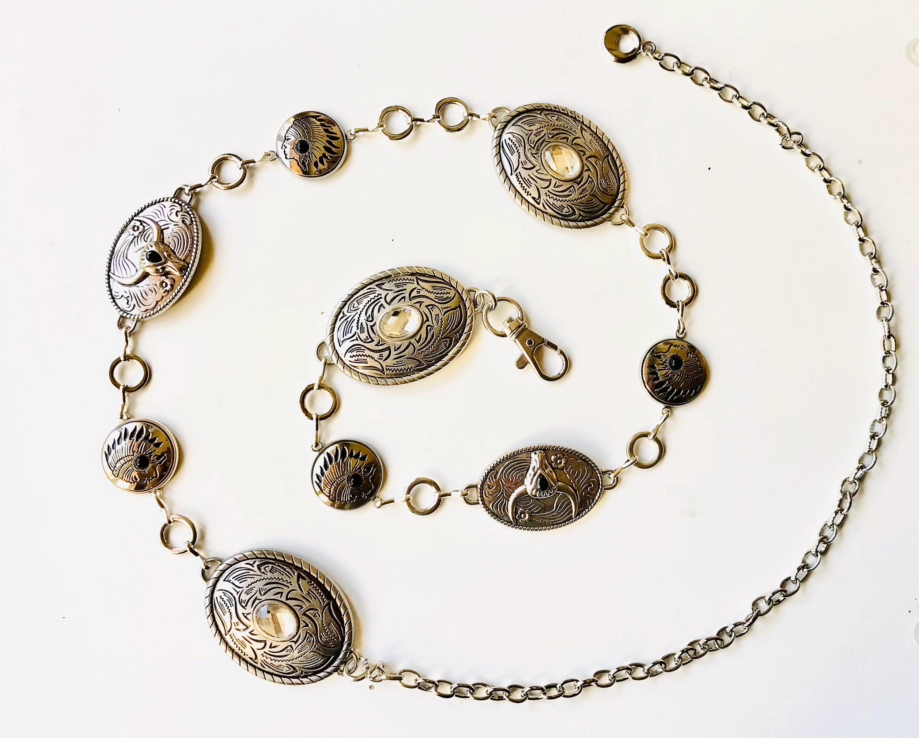 Vintage Style Silver Small Concho Chain Belt Tony Lama Silver Concho Western Chain Belt | Pinto Ranch main image 4